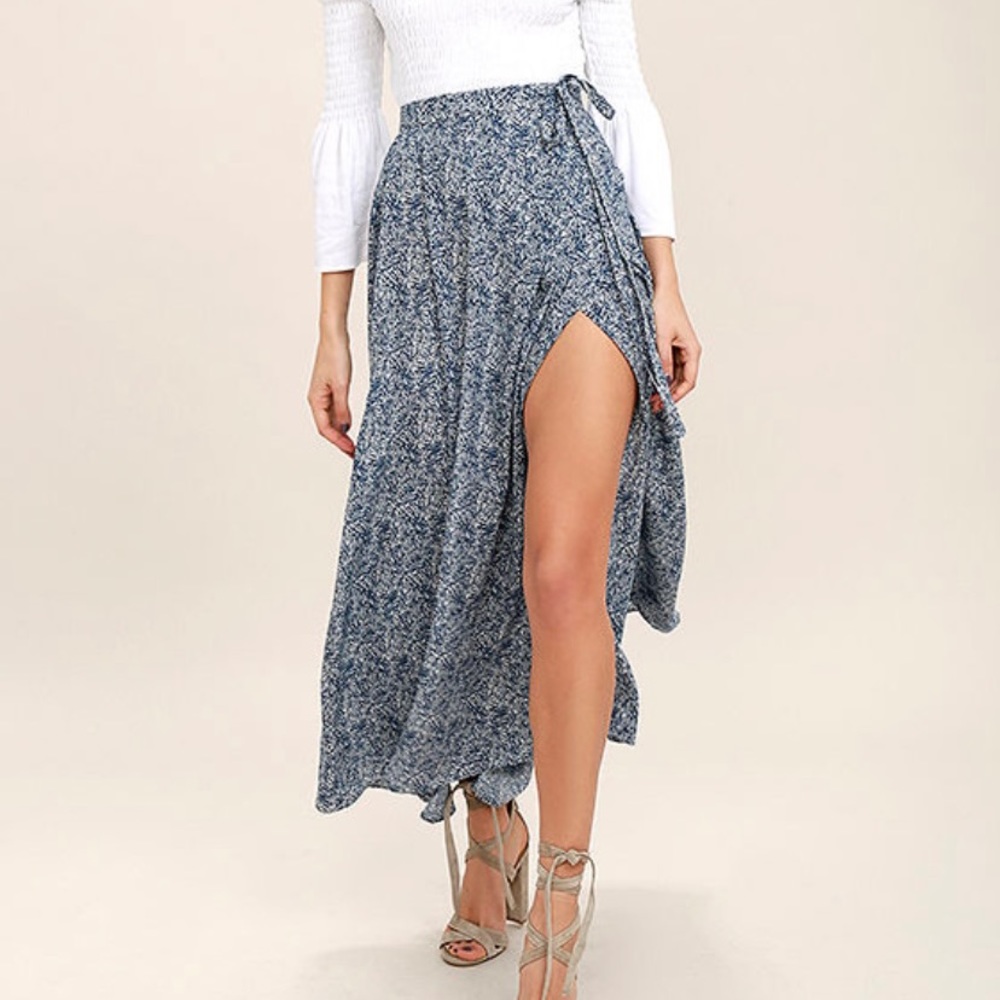 Tempest Navy Blue Print Wrap Maxi Skirt
